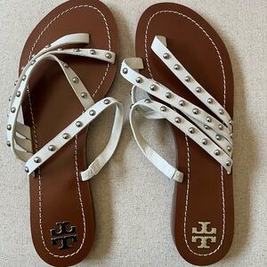 Tory Burch white studded sandals